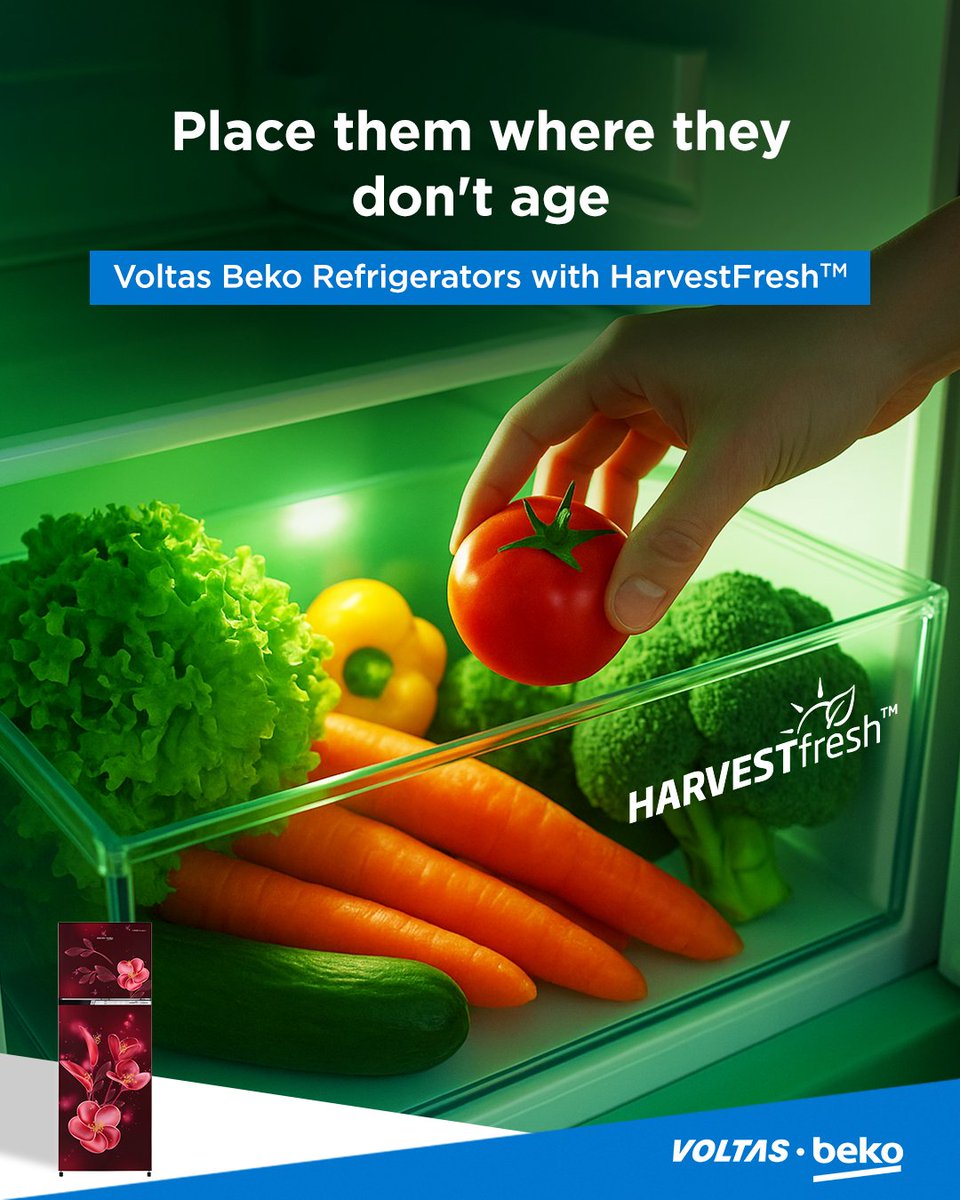 VoltasBeko's tweet image. Nature’s freshness. Now with an extension.😌✅
Voltas Beko Refrigerators with HarvestFresh™ keep your veggies fresh for longer by preserving Vitamins A &amp;amp; C.
.
.

#VoltasBeko #PartnerOfEverydayHappiness #Refrigerator #HarvestFresh