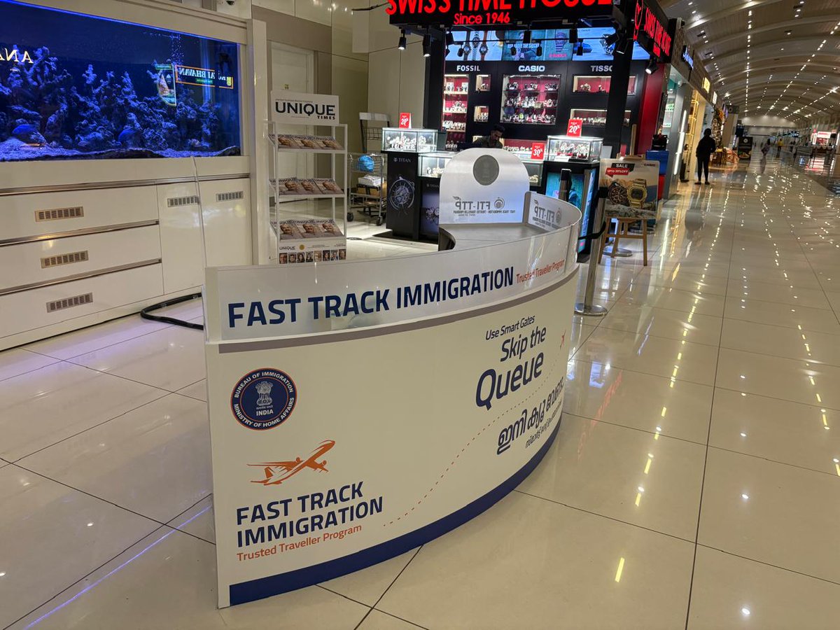 KochiAirport's tweet photo. FREEDOM FROM QUEUE!
BOI in association with CIAL is adding more kiosks as part of the FTI-TTP, giving passengers freedom from queue by completing their FTI-TTP one-time registration. The facility will be inaugurated tomorrow.
#Freedomfromqueue #cial #ftittp #boi https://t.co/XsLRP6KUDk