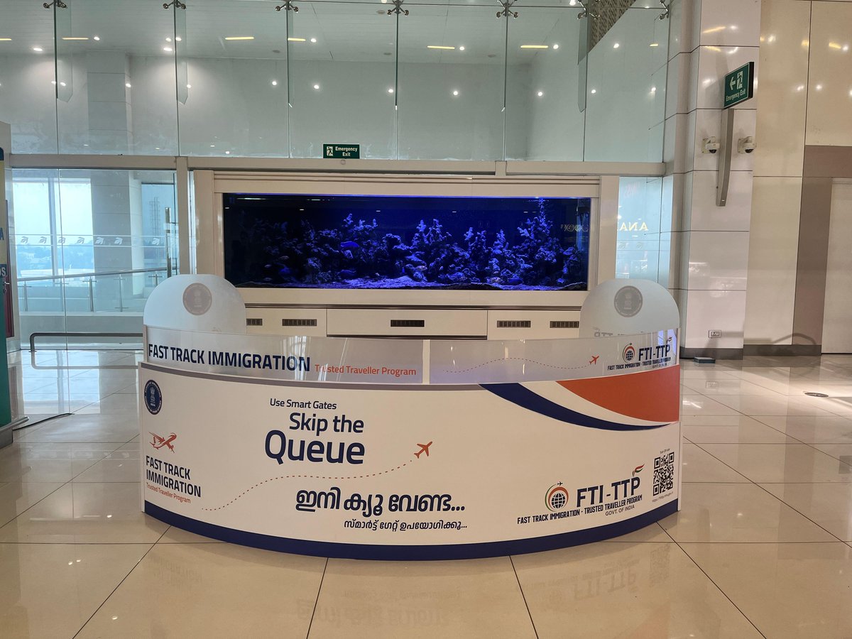 KochiAirport's tweet photo. FREEDOM FROM QUEUE!
BOI in association with CIAL is adding more kiosks as part of the FTI-TTP, giving passengers freedom from queue by completing their FTI-TTP one-time registration. The facility will be inaugurated tomorrow.
#Freedomfromqueue #cial #ftittp #boi https://t.co/XsLRP6KUDk