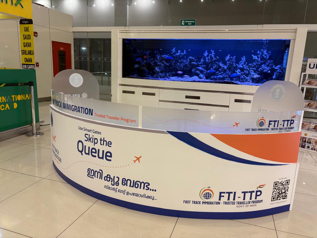 KochiAirport's tweet photo. FREEDOM FROM QUEUE!
BOI in association with CIAL is adding more kiosks as part of the FTI-TTP, giving passengers freedom from queue by completing their FTI-TTP one-time registration. The facility will be inaugurated tomorrow.
#Freedomfromqueue #cial #ftittp #boi https://t.co/XsLRP6KUDk