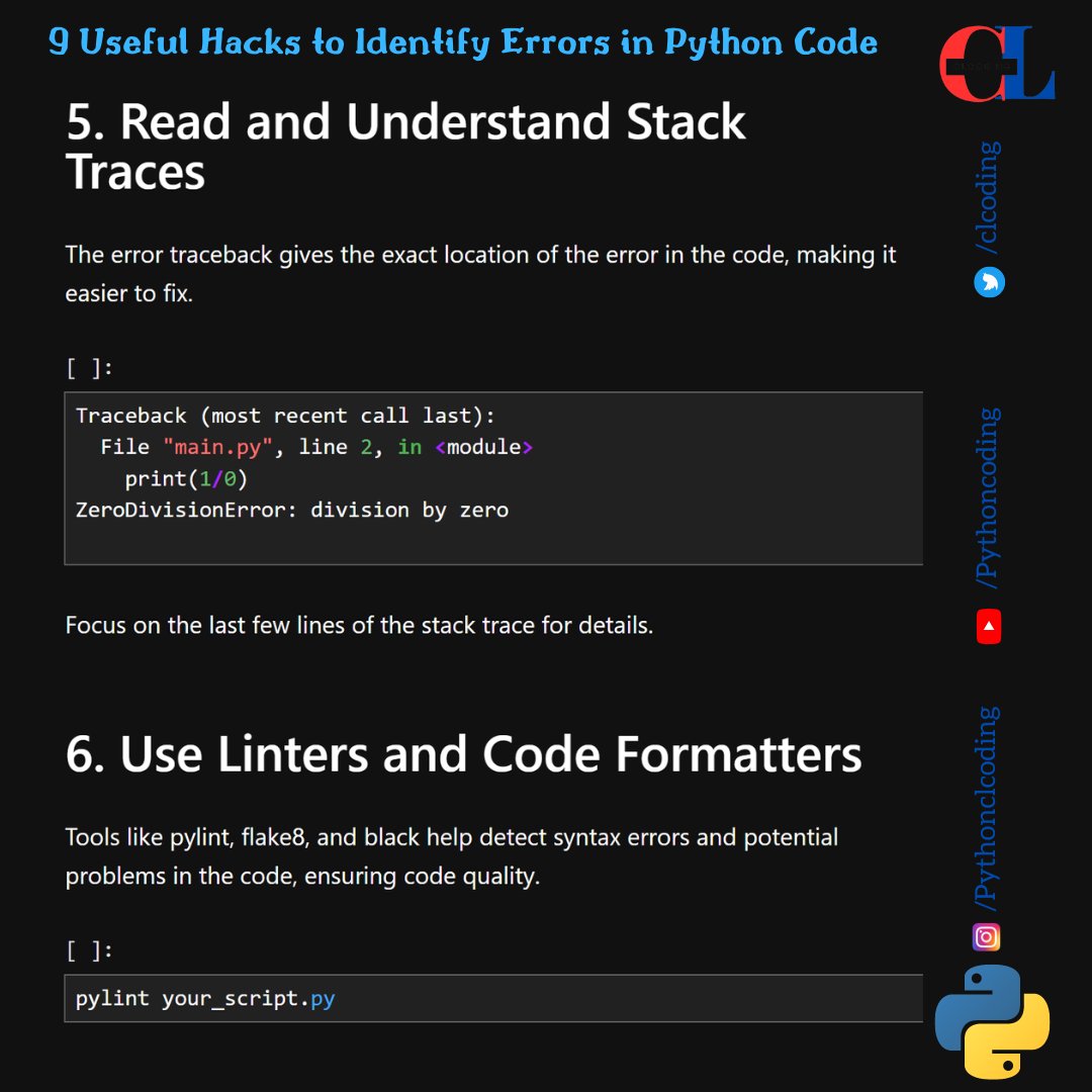 clcoding's tweet image. 8 Useful Hacks to Identify Errors in Python Code