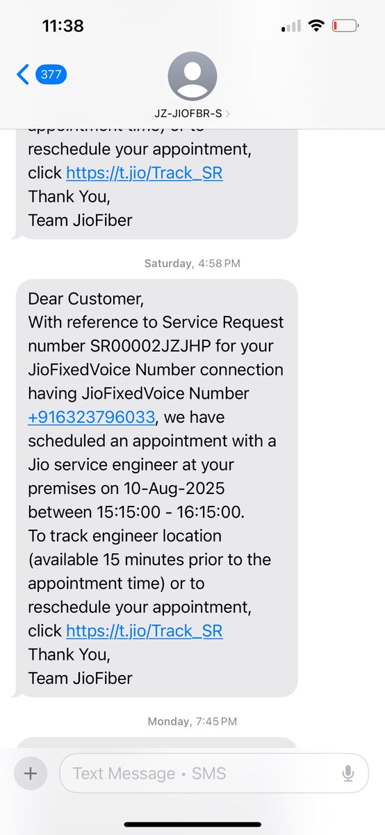 prathamking's tweet photo. @JioCare @reliancejio My Jio AirFiber keeps disconnecting frequently, severely hampering my work. Since last month, I’ve been calling customer care daily — every time I get a text about an engineer visit, but no one ever comes. Same reply, same messages, no action. #JioAirFiber https://t.co/CoGrthcVRa