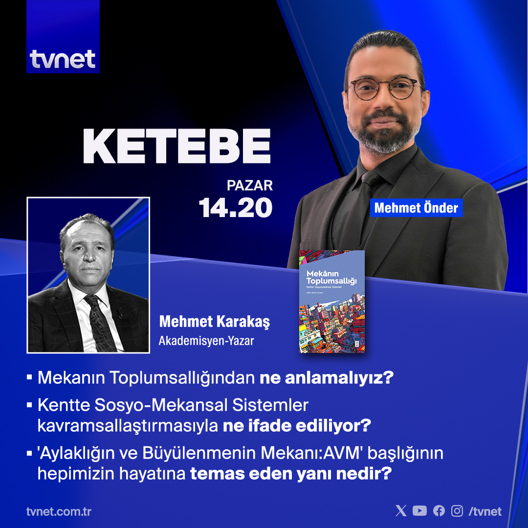 Önce yazdılar, şimdi anlatıyorlar...✍

📚 <a href="/ketebe/">Ketebe</a>'nin bu haftaki konuğu Mehmet Karakaş oluyor.

👉 Mehmet Önder ile #Ketebe pazar 14.20'de #TVNET'te.

<a href="/Karakas1969/">Mehmet Karakaş</a>