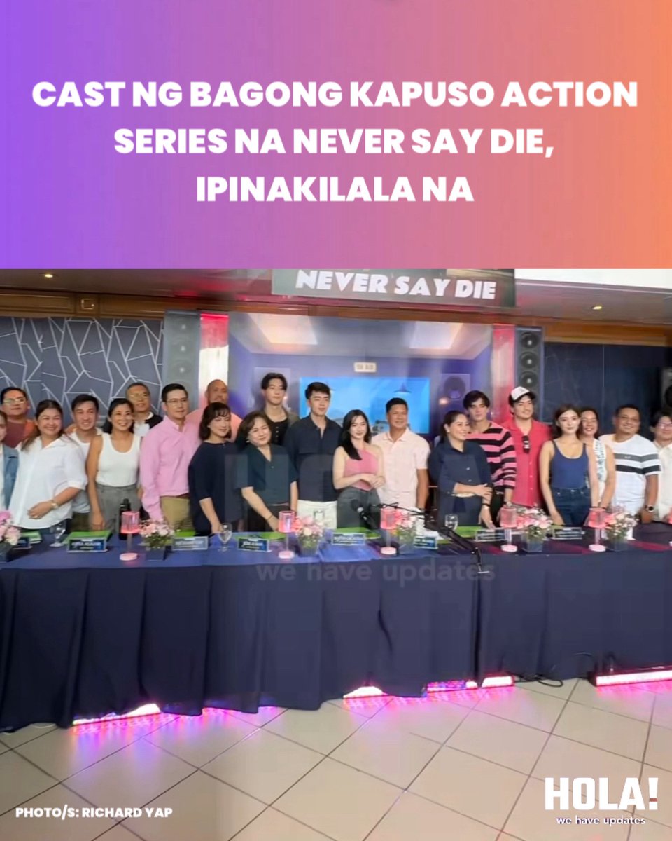holaphofficial's tweet image. CHIKA: Ipinakilala na ang cast ng bagong primetime action series ng Kapuso network na #NeverSayDie. Bibida dito ang tambalan nina Jillian Ward at David Licauco kasama si Kim Ji-soo.