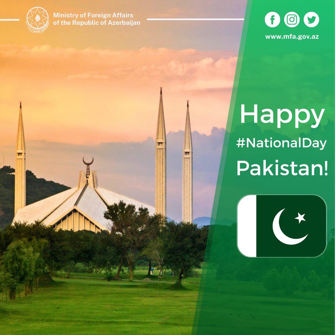 We extend our warmest and most sincere congratulations to the brotherly Islamic Republic of Pakistan and the Pakistani people on the occasion of their Independence Day. 

Happy Independence Day! 🇦🇿🇵🇰

Pakistan Zindabad!