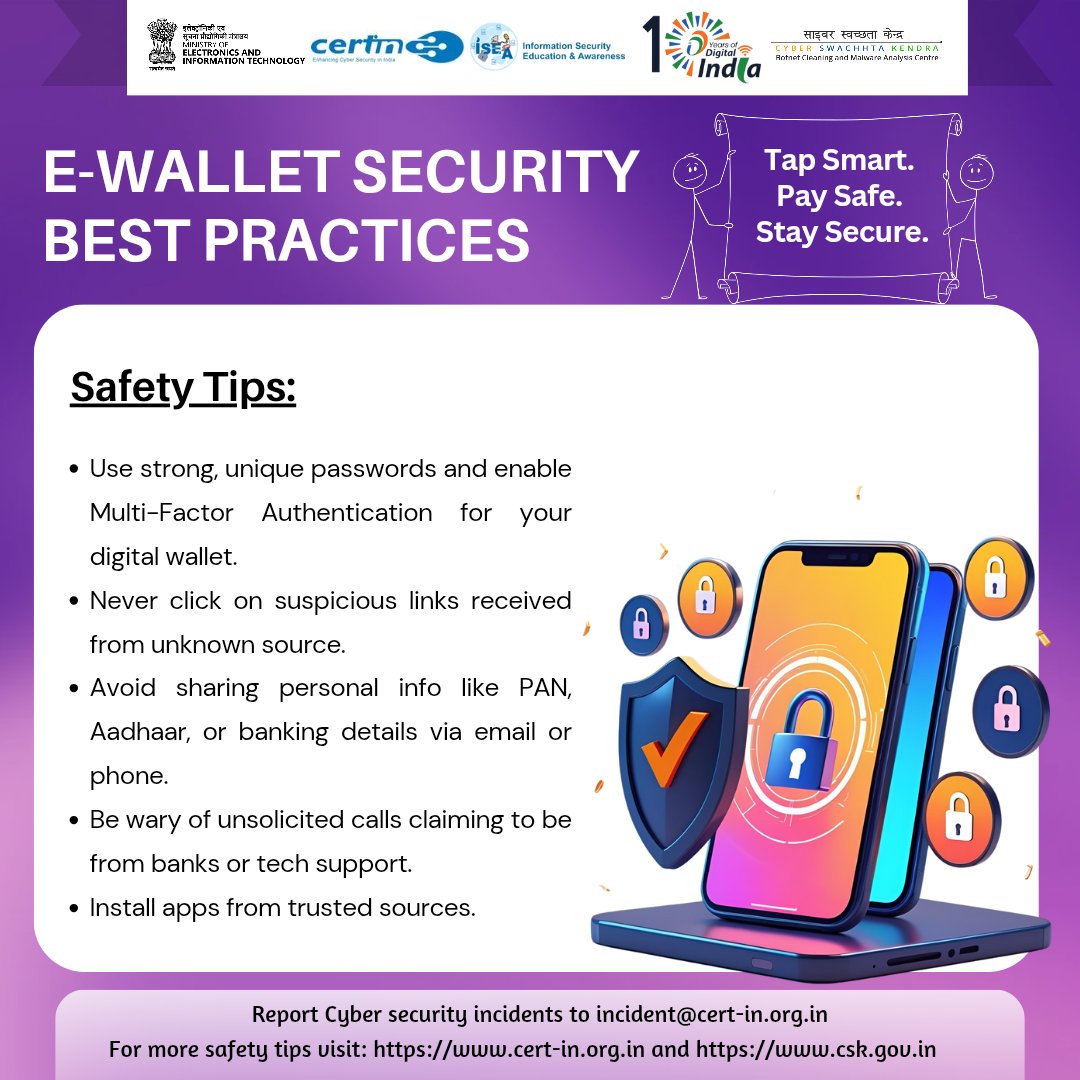 Cybersecurity best practices.  #indiancert #cyberswachhtakendra #StaySafeOnline #cybersecurity #besafe #staysafe #mygov #Meity #onlinefraud #cybercrime #scamming #cyberalert #CSK #CyberSecurityAwareness