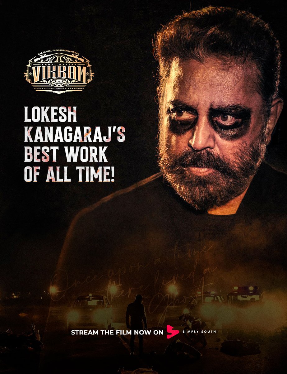 SimplySouthApp's tweet photo. Lokesh Kanagaraj's BEST WORK of all time! 🌟

Stream Kamal Haasan's blockbuster #Vikram in Dolby Vision and Dolby Atmos, only on Simply South. https://t.co/u9xbAlZOw4