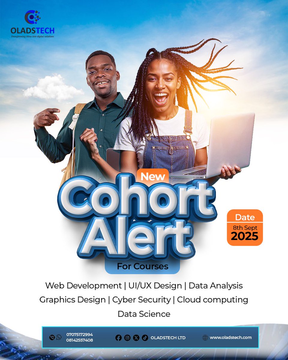 Oladstech_ltd's tweet image. 🚀 The wait is over! Our New Cohort is officially open for registration!
Whether you’re starting from scratch or upgrading your skills, this is your chance to join a community of innovators and future tech leaders.

#TechNews #techschool #oladstech