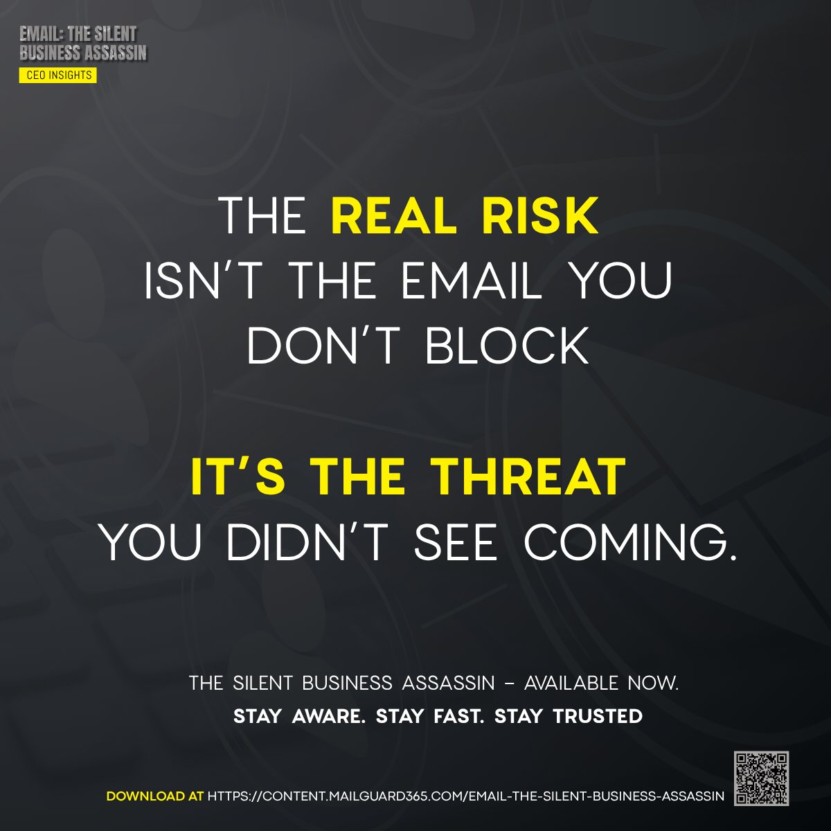 MailGuard365's tweet photo. Cybercrime thrives on trust.

That’s why your inbox is the #1 risk to your business.

Get the CEO’s playbook to stop the silent business assassin 👉 https://t.co/iVrFHr9itI https://t.co/BCZzVuN9gc