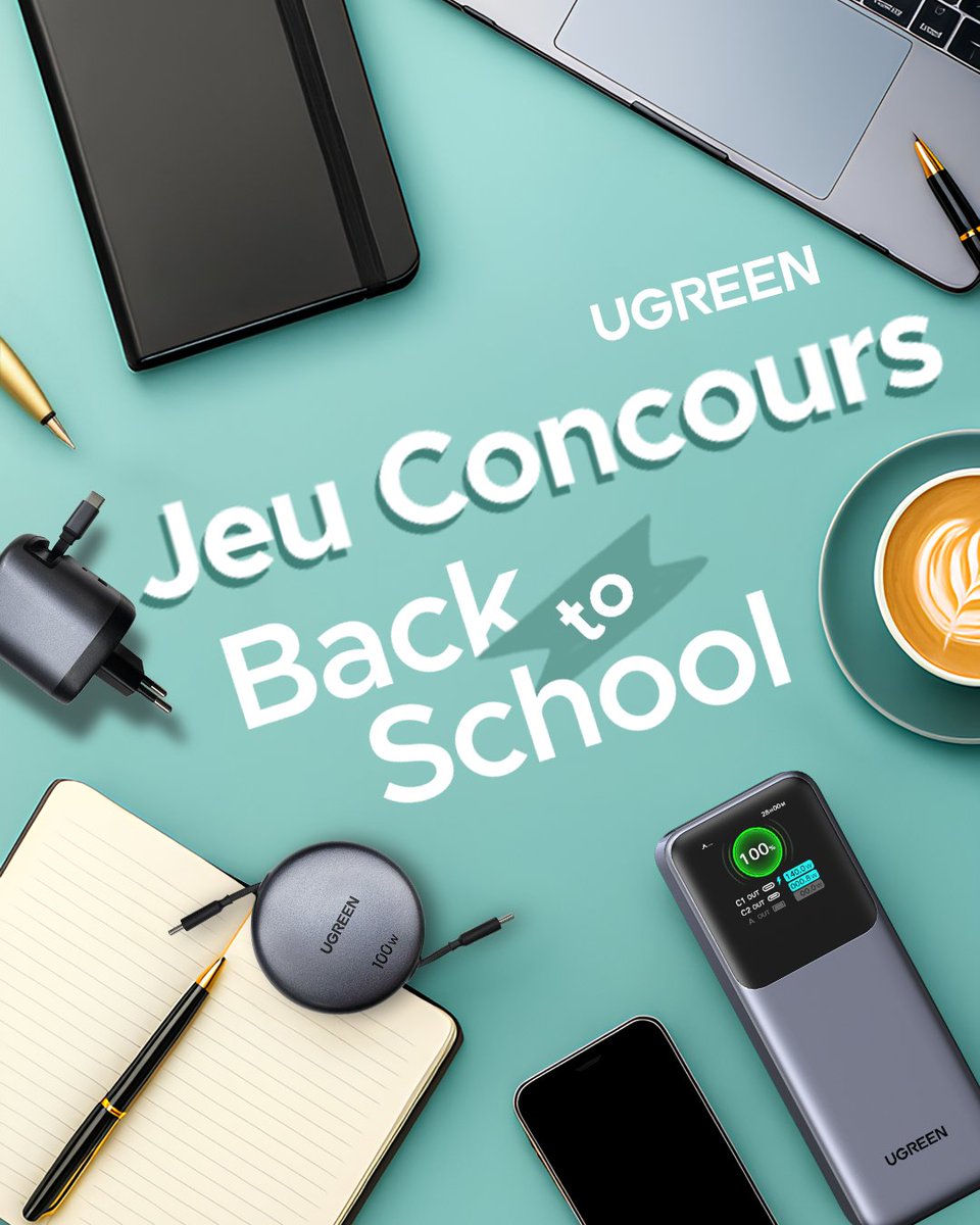 UgreenFR's tweet photo. 📚 #CONCOURS La rentrée scolaire passe à la vitesse supérieure avec UGREEN ! 

🚀  Débutez l'année scolaire pleinement chargé et prêt à briller 🔋✨  

Nous faisons gagner un Pack Tech UGREEN rempli d'incontournables pour les étudiants :  

🔌 Une batterie externe rétractable 165W – restez chargé sur le campus, sans prise secteur 
⚡ Un chargeur rapide rétractable 65 W – rechargez 84 % de votre MacBook Air M4 en 1 h 
📱 Un câble rétractable 100W – sans nœuds et parfait pour le sac à dos  

👉 Pour participer : 
 1️. Suivez @ugreenfr
2️. RT ce post 
3️. Mentionnez un ami en commentaire qui est toujours à 1 % de batterie🔋  🎁 

Gagnez 1 Packs Tech 

📆 1 gagnant sera tire au sort le 20/08/2025 

 Ne manquez pas votre chance — commencez la nouvelle année scolaire gonflé à bloc ! 

🍀  2 autres kits sont à gagner sur nos autres réseaux sociaux 😍  

#UGREEN #RentréeScolaire #JeuConcours #PrêtPourLaRentrée #AccessoiresTech #jeuconcours