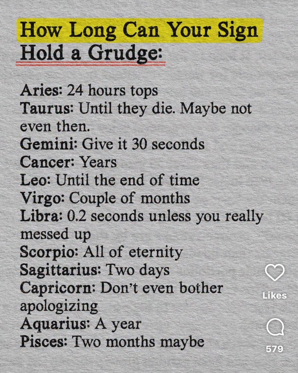 How Long Can Your Star-Sign Hold a Grudge Is This👇Correct? 😅 Let Me Know