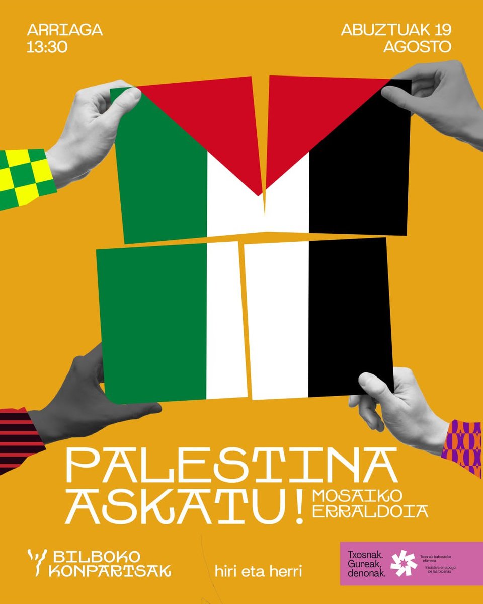Palestinaren aldeko mosaikoa egingo dabe: bizkaie.biz/1755152477268

👉 <a href="/konpartsak/">Bilboko Konpartsak</a> 
👉 instagram.com/txosnak/