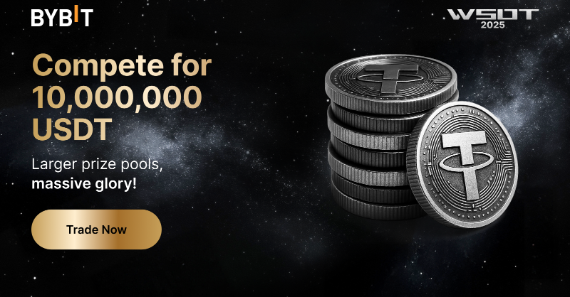 Bybit_Official's tweet photo. WSOT 2025: $10,000,000 USDT Prize Pool

You’re already moving markets. Lead a squad or go solo—and win bigger than ever.

Sign Up &amp; Trade Now!
