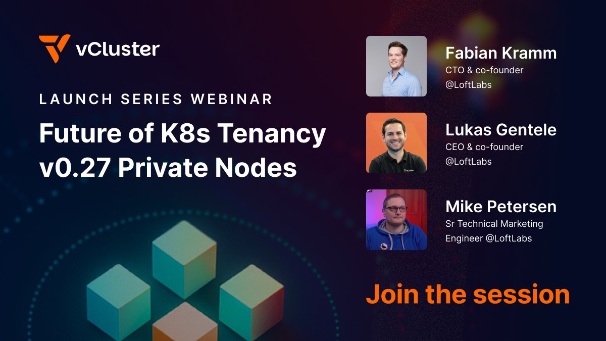 vCluster (@vcluster) on Twitter photo Running multi-tenant workloads? We’re breaking it down live today.
Private Nodes bring dedicated infra to virtual cluster, combining multi-tenancy efficiency with node-level isolation.
🔗 Join us live: linkedin.com/events/7353864…
#vCluster #Kubernetes #MultiTenancy Running multi-tenant workloads? We’re breaking it down live today.
Private Nodes bring dedicated infra to virtual cluster, combining multi-tenancy efficiency with node-level isolation.
🔗 Join us live: linkedin.com/events/7353864…
#vCluster #Kubernetes #MultiTenancy