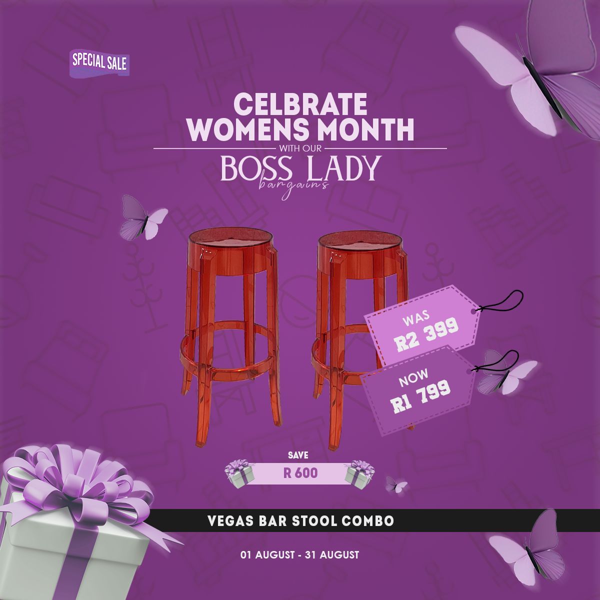 GEM_FURNISHERS's tweet image. 🍹 Pull Up a Seat &amp;amp; Save!
Our trendy Vegas Bar Stool Combo is now even more irresistible – SAVE R600 this Women’s Month! 🎉
Stylish comfort meets unbeatable value.
#BossLadyBargains #BarStoolStyle #WomensMonth