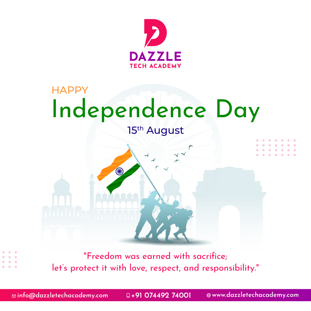 dazzleacademy's tweet photo. Independence is not just freedom from chains, but the power to dream, create, and unite for a stronger India. 🇮🇳

#IndependenceDay #IndiaPride #FreedomCelebration #dazzletechacademy #dazzletechsolutions #ProudToBeIndian #NationFirst #JaiHind #IndianSpirit #FreedomFighters #India https://t.co/BXhX2uuqQX