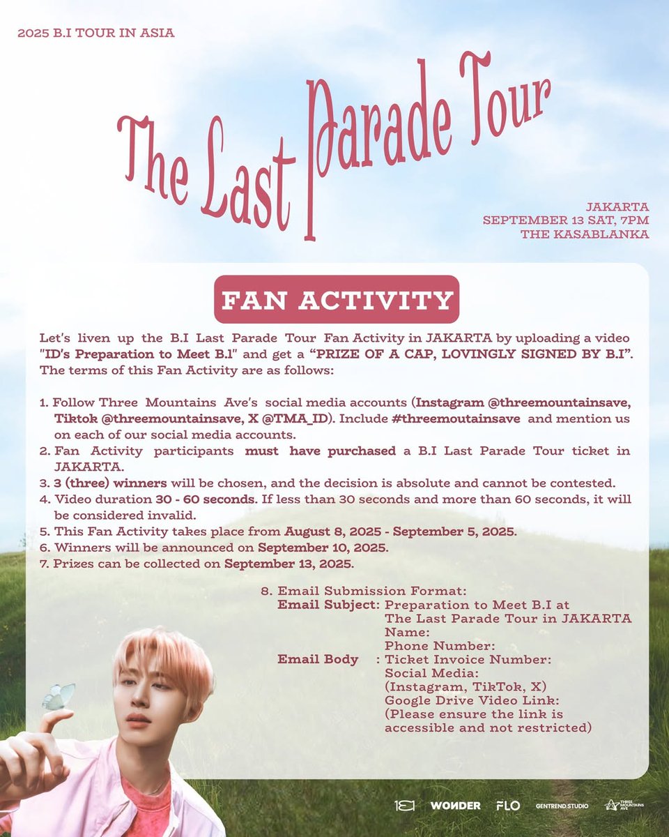 Jangan lupa juga ikutan "FAN ACTIVITY" Bestie!!

Unggah video "Persiapan ID bertemu BI" dapatkan 1 topi bertanda tangan BI untuk 3 lucky winners.

#Bestiengonser
#2025BITOUR
#2025THELASTPARADEINJAKARTA
#BI
#비아이