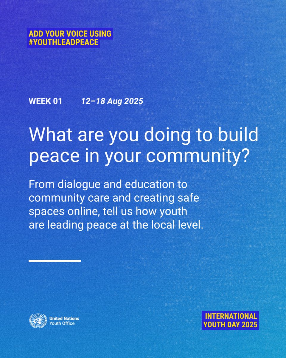 UNCambodia's tweet photo. 1️⃣ This week's question: What are you doing to build peace in your community? 

Join the global conversation —  use #YouthLeadPeace and tag @UNYouthAffairs so we can help your voice reach global audiences. https://t.co/2Rp6mP3WfX