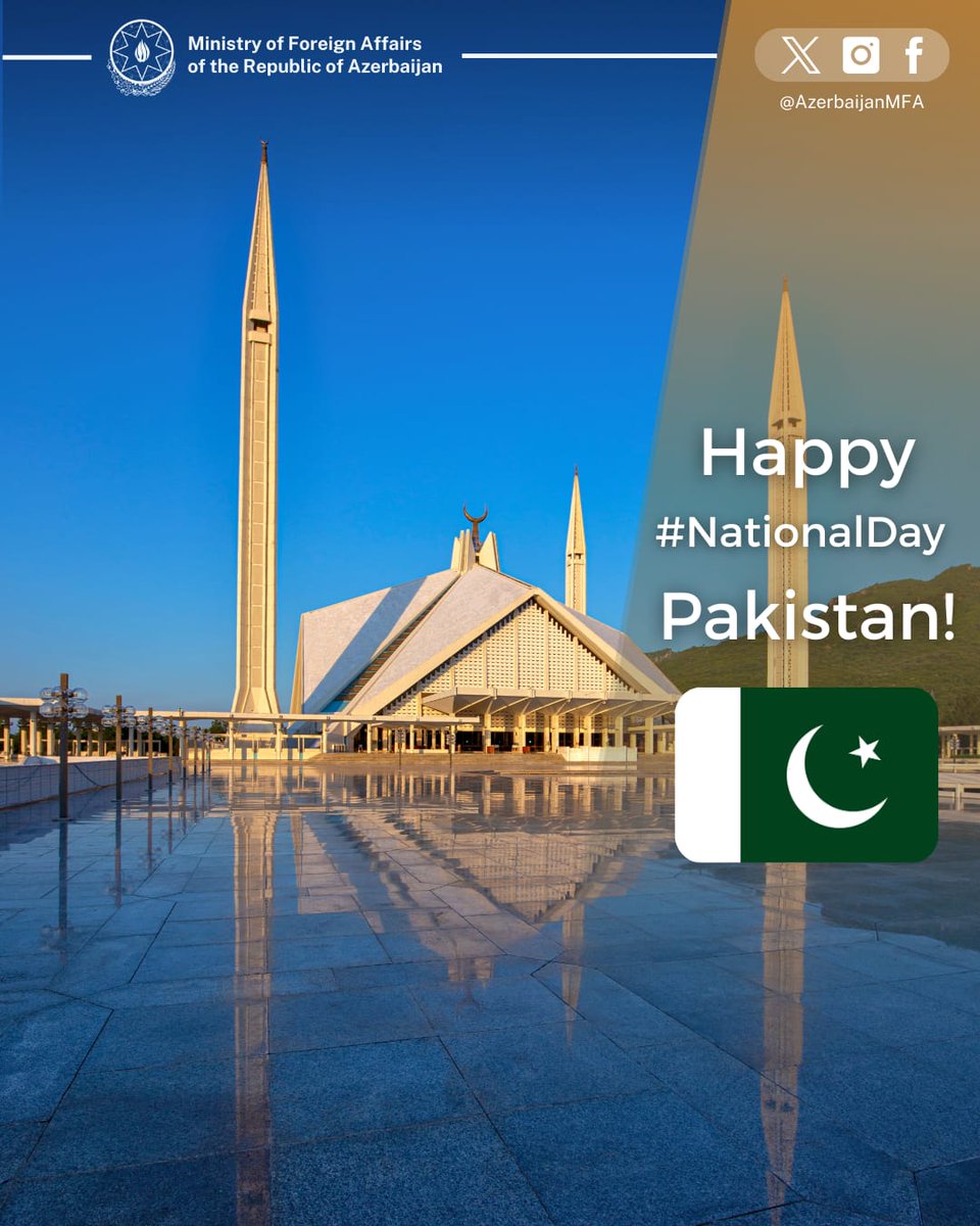Our most sincere and heartfelt congratulations to brotherly People and the Government of #Pakistan on the occasion of the 78th anniversary of the Independence Day of the Islamic Republic of Pakistan!

Long Live Pakistan!
Happy Independence Day! 🇦🇿🇵🇰

<a href="/ForeignOfficePk/">Ministry of Foreign Affairs - Pakistan</a>