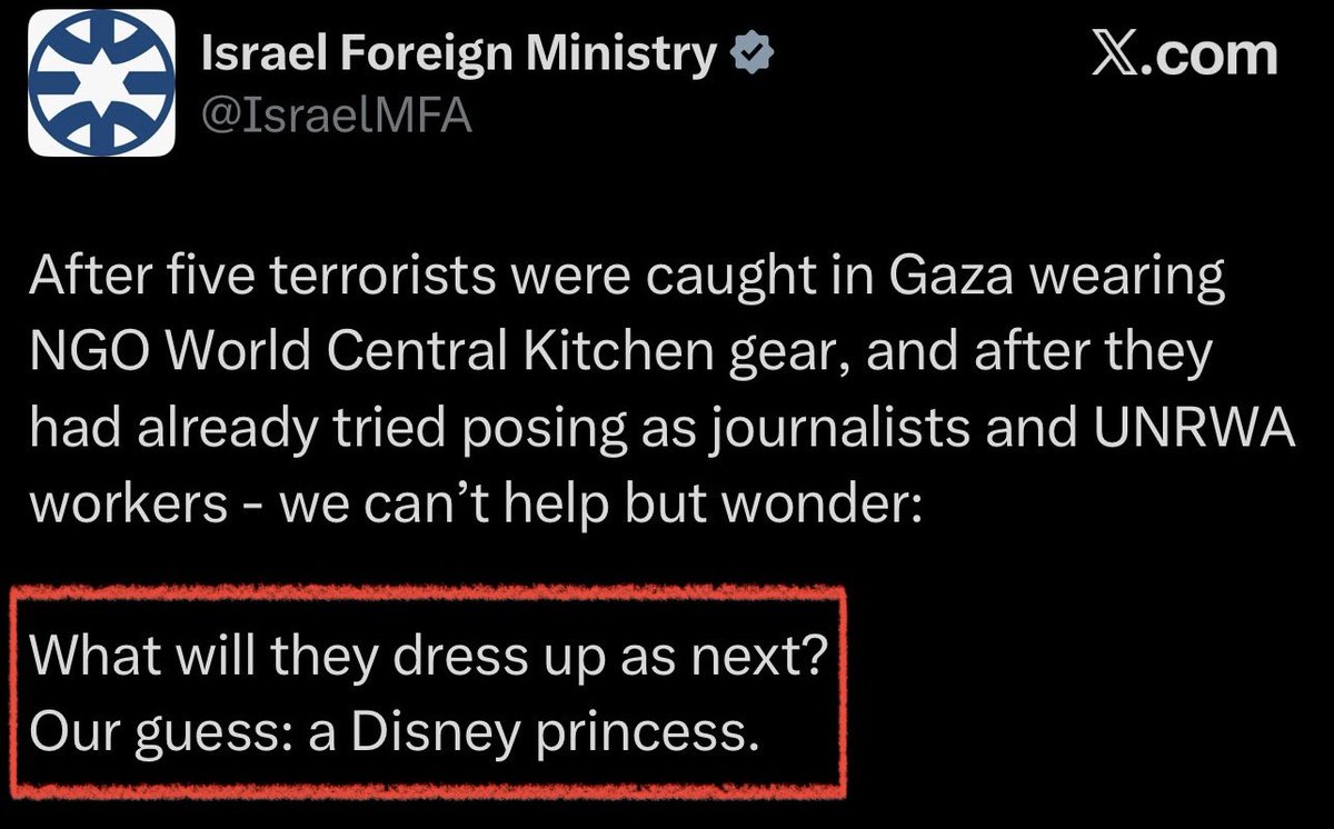 This is the official account of Israel’s Foreign Ministry which gets millions of dollars for propaganda.

They best they can do is make bad jokes while committing genocide.