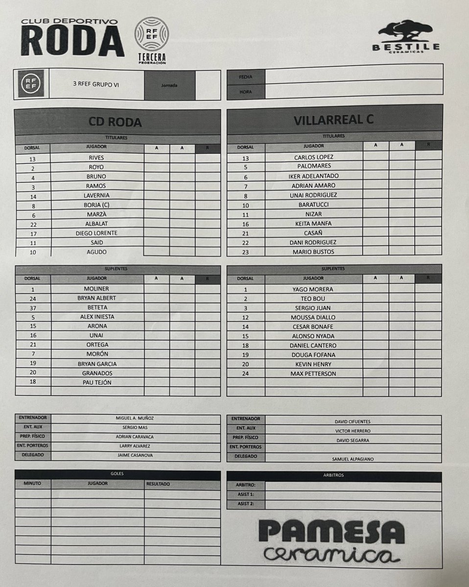 cdroda's tweet photo. | #CDRoda - @CanteraGrogueta |

📋 ALINEACIONES 

#RodaVillarrealC #SomRoda https://t.co/nktSX50j0Z