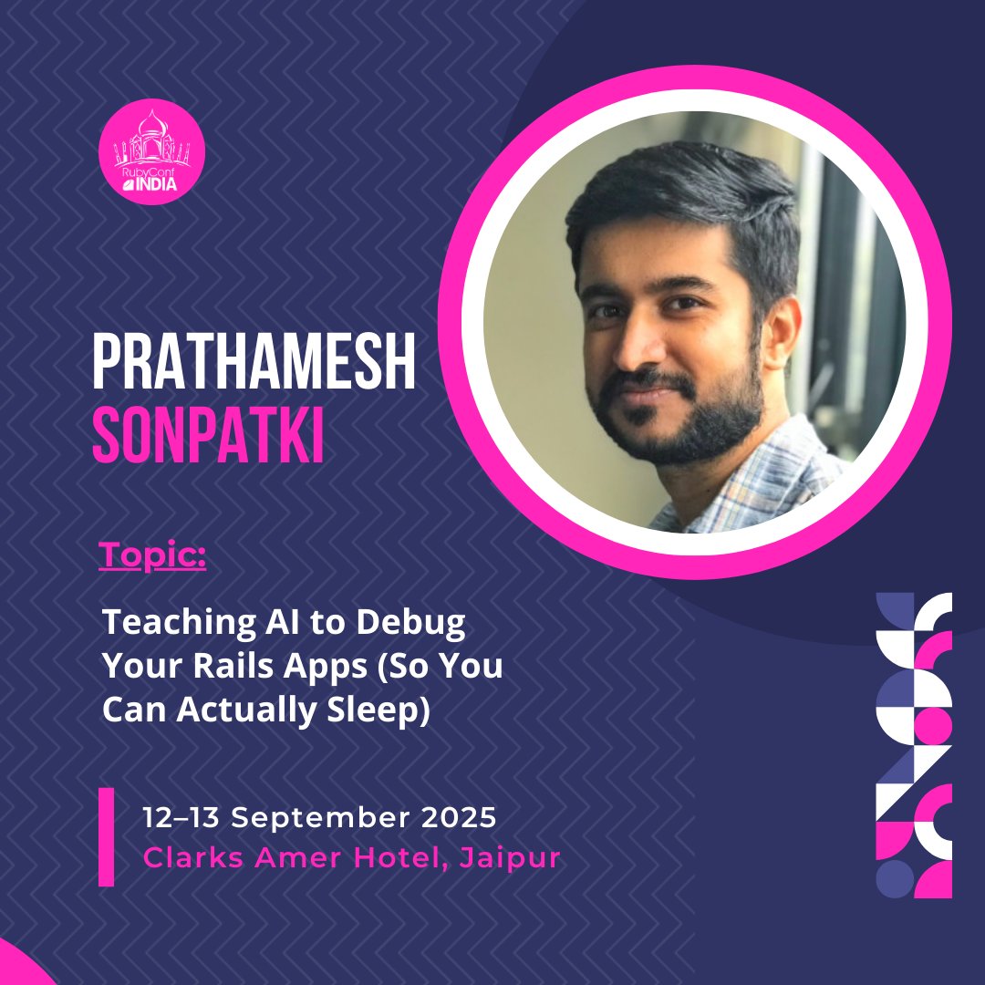 Speaker Alert!

We’re elated to have Prathamesh Sonpatki take the #RCI25 stage with his talk, “Teaching AI to Debug Your Rails Apps (So You Can Actually Sleep).”

Register Now: townscript.com/e/rubyconf-ind…

#RubyConfIndia #RCI25
