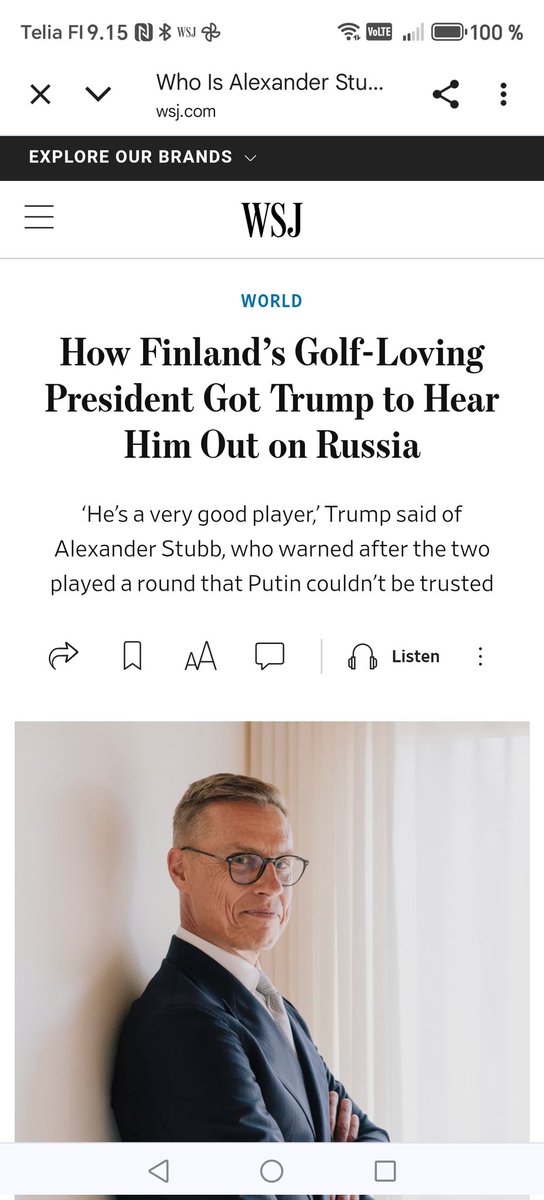 Erinomainen Alexander Stubbin haastattelu Wall Street Journalissa. Suomella on nyt presidentti jota maailmalla kuunnellaan ja arvostetaan. Se on nostanut maamme kansainvälisen politiikan raskaaseen sarjaan ja ankkuroinut Suomen vahvasti ja lopullisesti läntiseen maailmaan. Ne