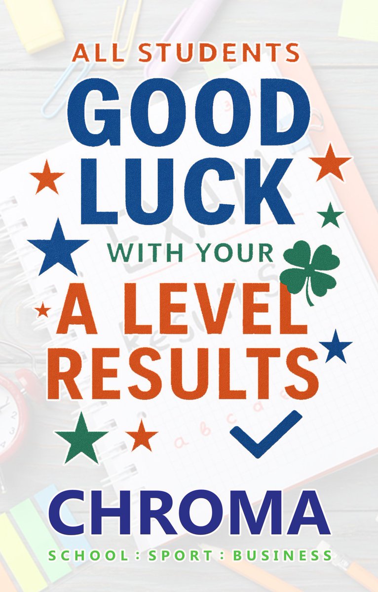 Best of luck to all students receiving their A-level results today! Your commitment and resilience are truly inspiring. Whatever the outcome, new opportunities await! 

#ALevelResults #FutureReady #chromasport