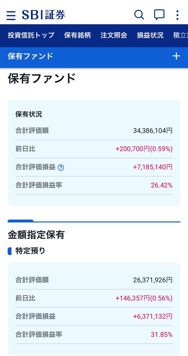 こんにちは😃
最新の投資成績です✨✨✨✨✨
+700万の壁一気に突破しました☺️☺️
もうキラッキラのニッコニコです。
貯金で生活している間になるべく沢山資産を増やしておきたいですね。
下段はゴルプラの成績です😉

#投資　#投資信託　#新NISA