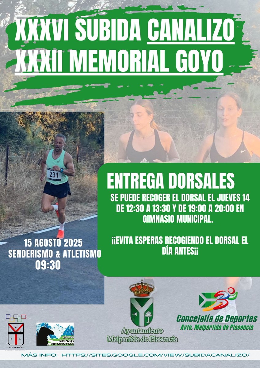 👀 Entrega de dorsales Subida al Canalizo día 14 y 15 de agosto👀