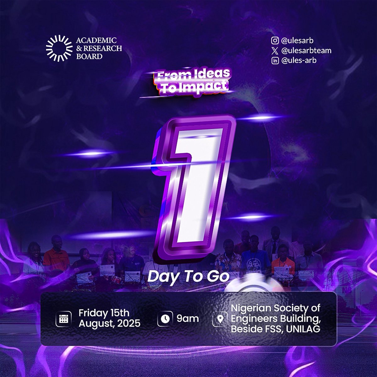 1 DAY TO GO! ⏳💙

The ULES ARB Grand Finale is just 24 hours away!!! 🤩🔥

Join us tomorrow to witness innovation with the brightest student minds and industry leaders under one roof. Seats are filling fast, so secure yours now through the link in our bio! 👀✨

1/2