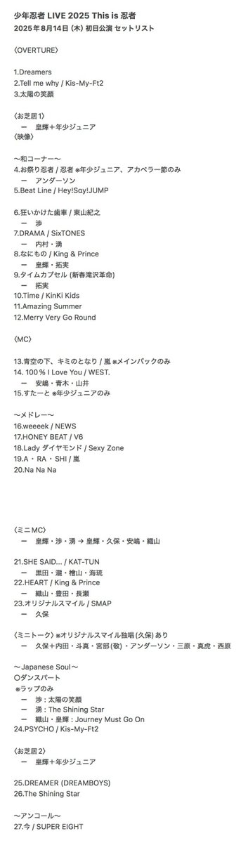 少年忍者 LIVE 2025 This is 忍者】セットリスト 2025夏のセトリは