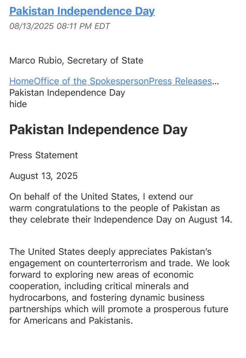 Another reflection of our relevance. 
Cooperation in counter terrorism, trade, critical minerals, hydro carbon, and beyond. 
جگ جگ جئیے سوھنی دھرتی