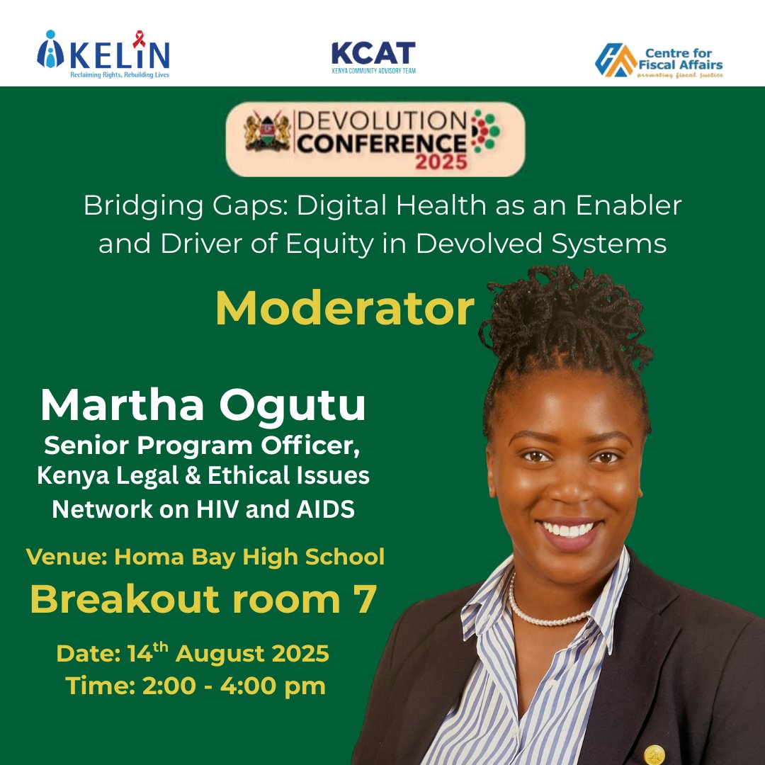 Happening Today! 🎯
Join <a href="/KELINKenya/">KELIN</a>’s <a href="/madogutu/">Martha</a> as she moderates a side event panel on “Bridging Digital Gaps” during the Devolution Conference 2025 
We’ll explore:
☑️Sustainable financing models for digital health 
☑️Human rights rights risks &amp; the digital divide