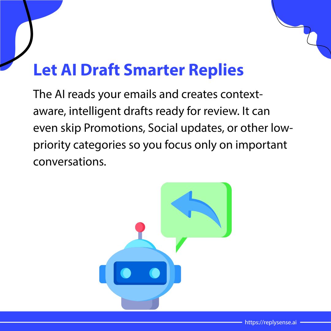 ReplysenseAi's tweet image. 📩 Still spending hours in Gmail?

ReplySenseAI drafts replies, skips low-priority emails &amp;amp; clears your inbox fast, without losing the personal touch.

👉 Try it free: replysense.ai

#ReplySenseAI #EmailAutomation #GmailAddon #ProductivityTools