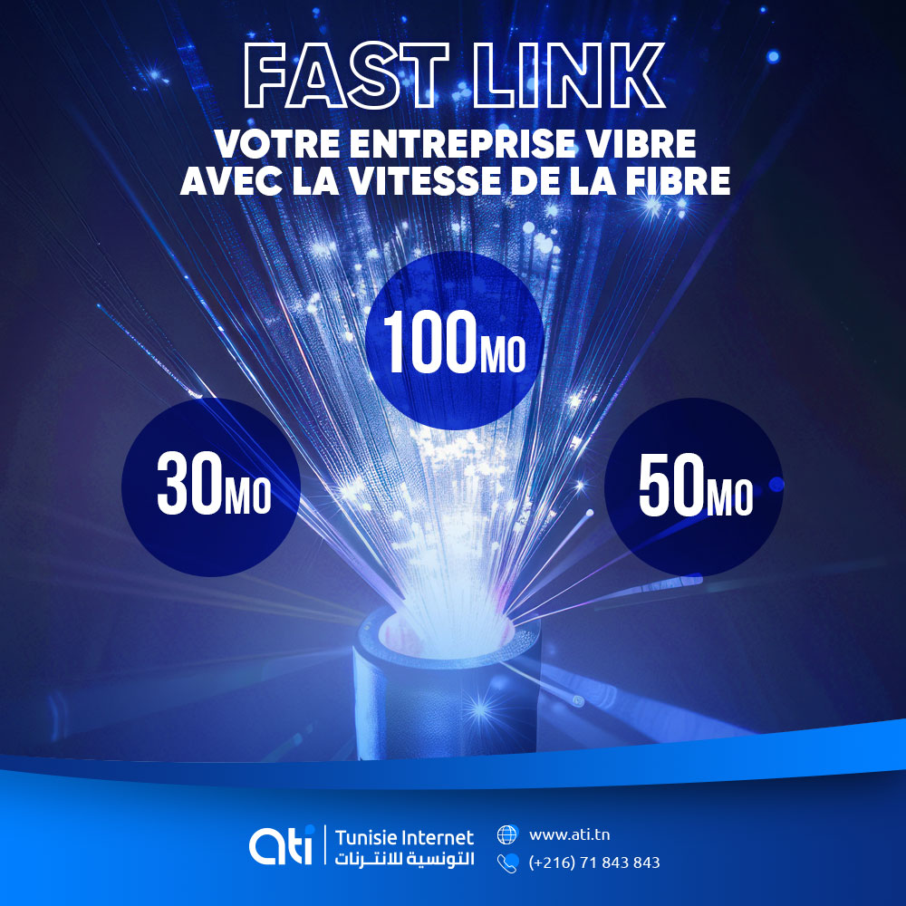 ATI_TN's tweet photo. 🚀 Découvrez la fibre optique Fast Link de l’#ATI dédiée aux entreprises 💼, 💨 !
ℹ️ Plus d’infos, visitez notre site : https://t.co/O6n8QZeSeL
📩 Contact: sales@ati.tn
#Fiber #FastLink #Très_Haut_Débit
#Tunisie #Tunisia #INTERNET #votre_partenaire_de_confiance https://t.co/SySWHjUJhD