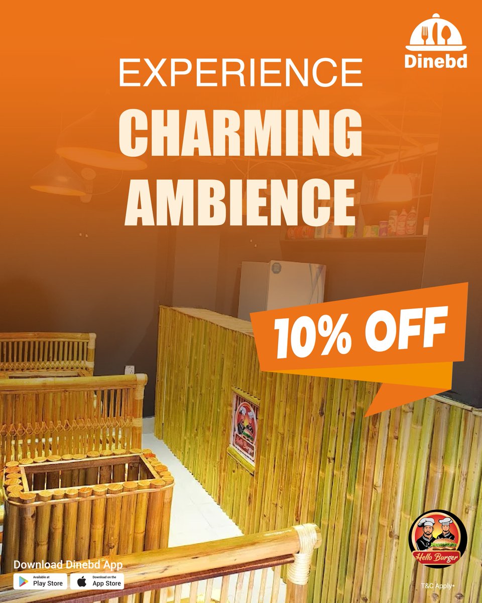 Dinebd_official's tweet photo. Book your table at Hello Burger through Dinebd app and get 10% off!
Enjoy your favorite burgers with great savings and cozy vibes.🍔🔥

Play Store Link: https://t.co/2MJ0kuIfUB

App Store Link: https://t.co/OUo73yf6uY

#dinebd #helloburger #Dhaka #BookNow #FoodAtYourFingertips https://t.co/Sds0YRt4Kz