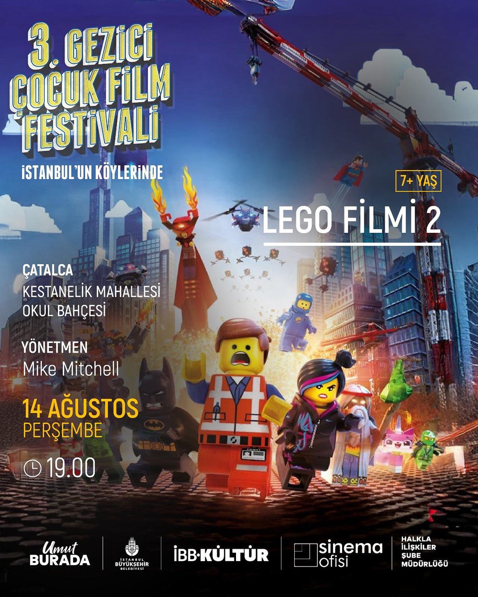 İstanbul Büyükşehir Belediyesi 3. Gezici Çocuk Film Festivali Çatalca’da!

İBB Kültür ve Sinema Ofisi’nin katkılarıyla, sevilen animasyon filmi Lego Filmi 2, Kestanelik Mahallesi Okul Bahçesi’nde sizlerle buluşuyor. 

📅 14 Ağustos Perşembe
🕖 19.00
📍 Çatalca, Kestanelik