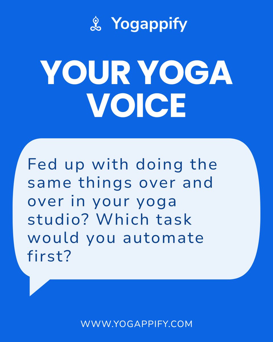 Yogappify's tweet image. 💬 Your Yoga Voice
If you could automate ONE task in running your yoga studio, what would it be? 📲
Drop your answer — it might inspire our next Yogappify feature!

#Yogappify #YogaBusiness #StudioAutomation #GrowYourStudio #YogaBoss #YogaCommunity #WellnessBusiness #YogaTeacher
