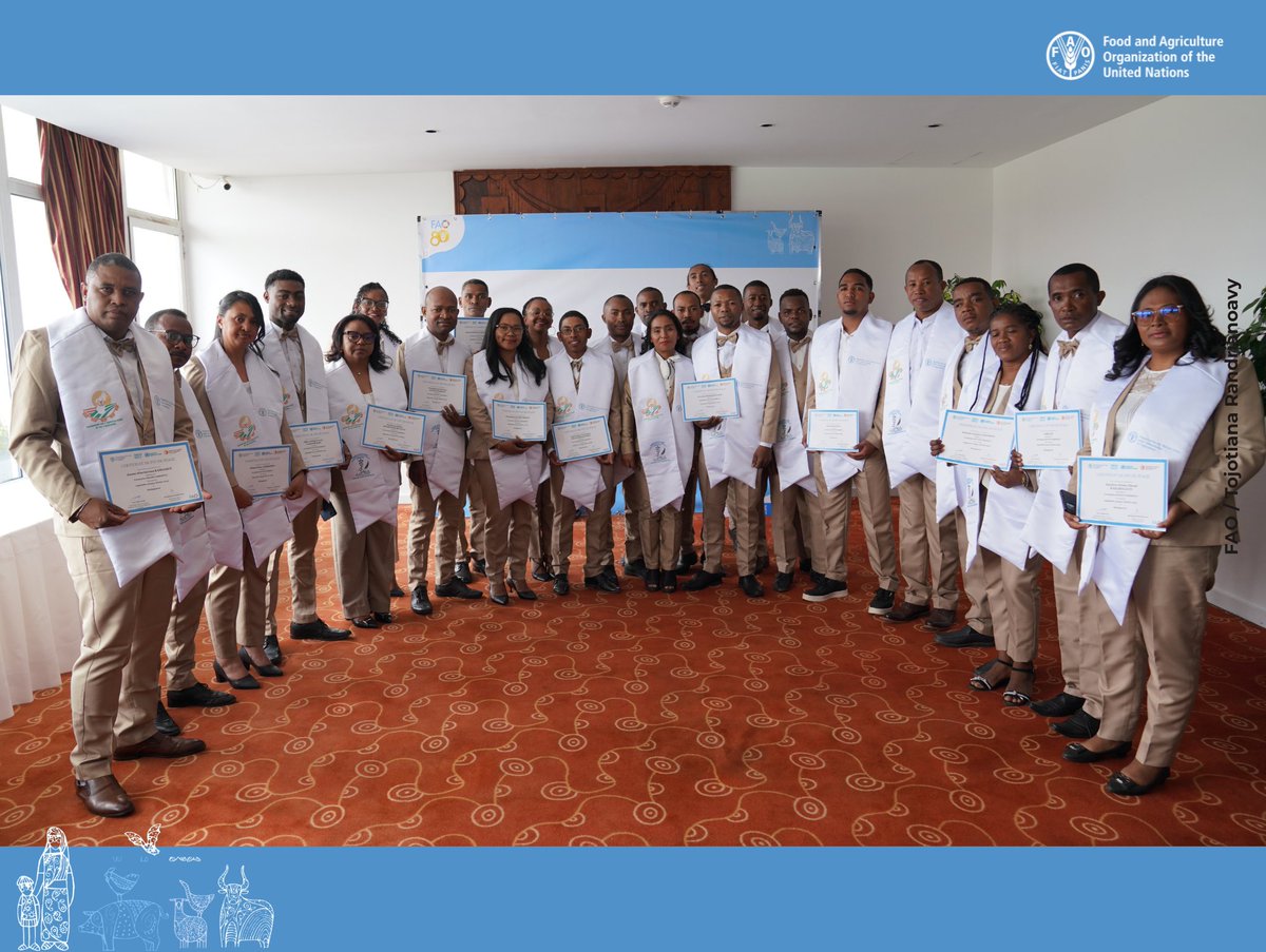 FAOMadagascar's tweet photo. ๐ 29 veterinary professionals from Madagascar certified today under the #ISAVET program!
After months of training & fieldwork across 16 regions, they are now key players in strengthening animal health surveillance under a #OneHealth approach.
๐ Congrats to all!
#FAO #ECTAD https://t.co/rMI9Wl9nE3