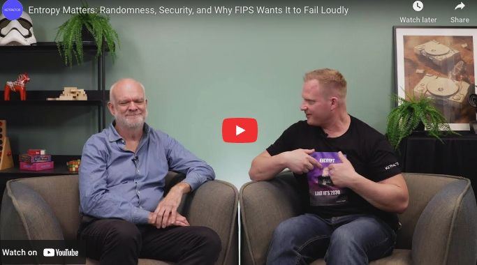 KeyfactorComm's tweet image. Entropy = Security
In this #KEYMASTER, David Hook (Bouncy Castle) &amp;amp; Sven Rajala reveal why randomness is the lifeblood of crypto, and why FIPS says “fail loudly” if it is compromised.
Weak entropy = predictable keys = broken security.
Read&amp;amp;Watch: ejbca.org/resources/keym…