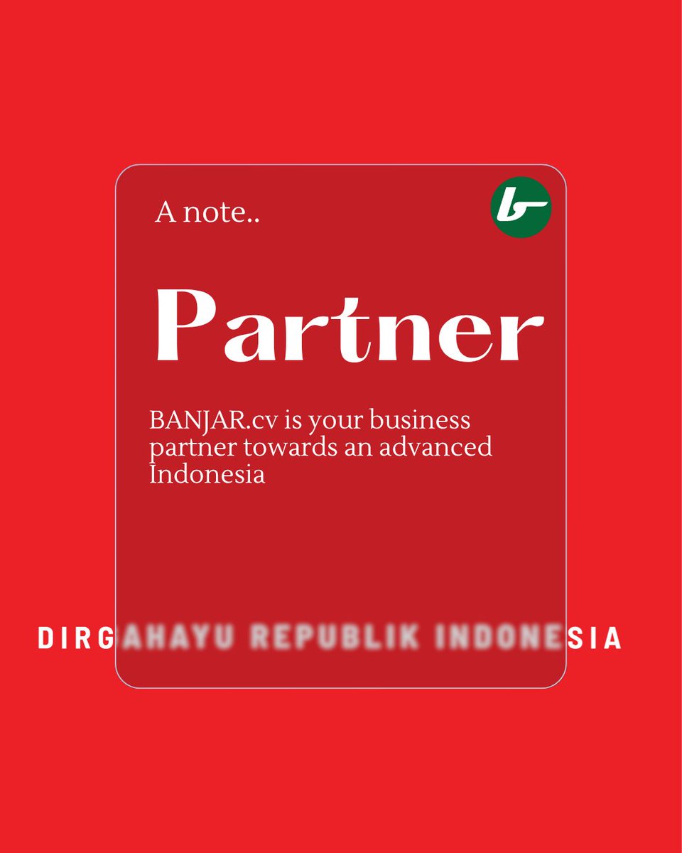 CvBanjar's tweet photo. Happy 80th Independence Day, Republic of Indonesia!

https://t.co/Zal0swsu4l is your business partner towards an advanced Indonesia.

#HUTRI80
#BersatuBerdaulat
#IndonesiaMaju
#UnitedAndSovereign
#CVBanjar
#BusinessPartner https://t.co/bSQdjzUER5