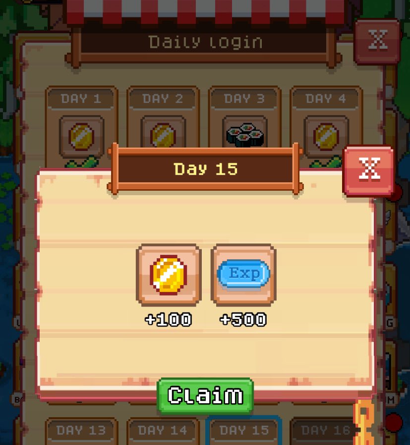 cryto_Czar's tweet image. Day 15 reward collected!
+100 coins  and +500 EXP — steady gains on my fishing journey in the @FishingFrenzyCo game 
#PixelFishing #DailyLogin