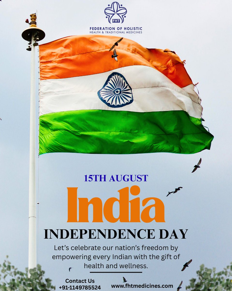 fhtfederation's tweet photo. Freedom is in our hearts, not just in our calendars. 💚🤍🧡
Happy Independence Day!
#fht #fhtmedicines #SpiritOfIndia #ProudToBeIndian https://t.co/xsOIOpWW8a