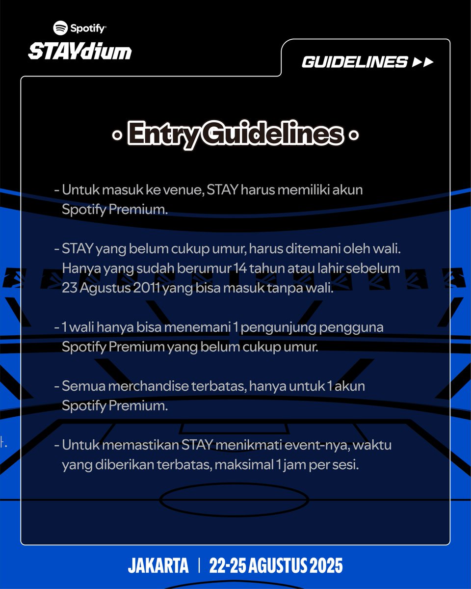 SpotifyID's tweet photo. 🏟️ Spotify STAYdium is coming!
STAY, udah siap?🔥

📍 City Hall - Pondok Indah Mall 3
🗓️ 22 - 25 Agustus 2025
🕒 Waktu Event:
Jumat, 22 Agustus 2025 13:00 WIB - 22:00 WIB 
Sabtu, 23 Agustus 2025 - Senin, 25 Agustus 2025 10:00 WIB - 22:00 WIB

*Hanya untuk pengguna Spotify Premium.

🎧 Pre-save Stray Kids [KARMA] di Spotify dulu yuk!
https://t.co/R5PcPZU7VL 

@Stray_Kids 
#Spotify #StrayKids #SpotifySTAYdium #KARMA #CEREMONY #SpotifyPremium