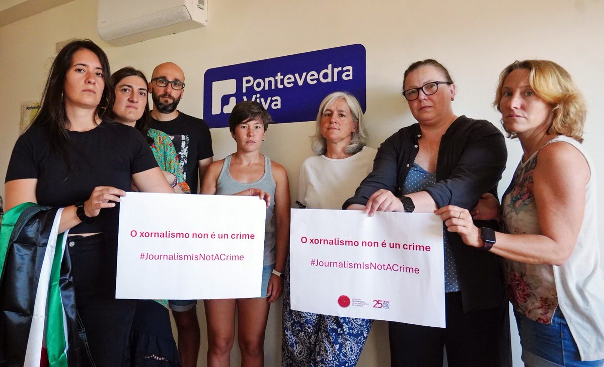 Compañeiras e compañeiros da redacción de ⁦<a href="/PontevedraViva/">PontevedraViva.com</a>⁩ sumámonos á convocatoria de ⁦<a href="/xornalistas/">xornalistas</a>⁩ en apoio ao xornalismo palestino #OXornalismoNonÉUnCrime #JournalismIsNotACrime