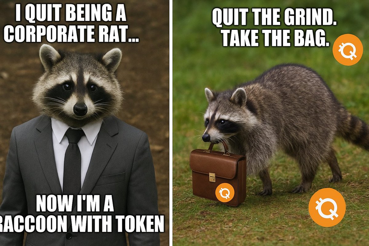 clarapeter23's tweet photo. @_Quitcoincrypto @ephraim_akundu @easytrend_ @BasilJ53050 @danielmax247 @matthewanietie @spek_marshal @CharityUdeh3 @SathZKP @willjay03 @GideonKhelz “From corporate rat to token-rich raccoon 🦝💰
Quit the grind. Take the bag.
#Quitcoin #CryptoMeme #Web3” https://t.co/Ge41KAKtsV