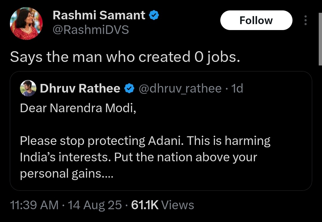 Sh@me on Prime Minister Dhruv Rathee for creating 0 jobs.