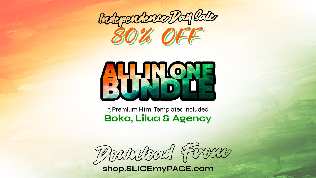 SLICEmyPAGE's tweet photo. 🇮🇳 Independence Day Mega Offer – 80% OFF! 🎉

Grab our ALL IN ONE Bundle – 3 premium HTML templates spanning multiple niches – now at a massive 80% discount for a limited time only!

⚡ Offer ends soon – claim your freedom to create now!

👉 https://t.co/ZvkUHVyhmy https://t.co/UazKW813wR